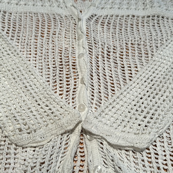NorthCrest vintage white ramie/cotton blend crochet button cardigan size M - Picture 3 of 5